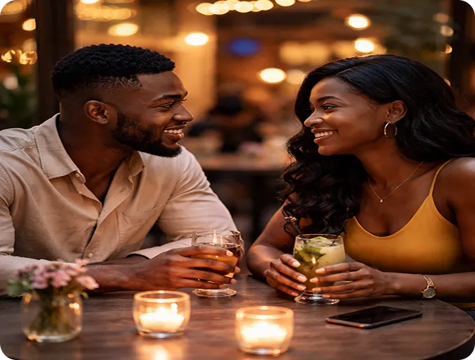 A boy and a girl on a dinner date